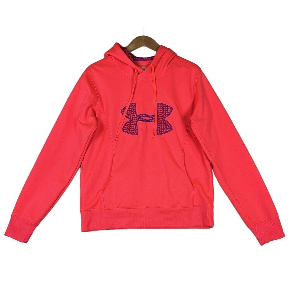 Under Armour Womens Hoodie Storm Sz L Neon Pink Logo Sweatshirt Pocket